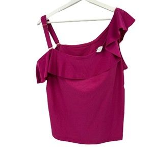 Plus Size Tankini Swimsuit Top TIME AND TRU Pink Ruffle Shoulder Sz 1X 16-18